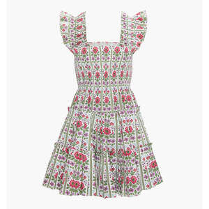 Hill House Home The Charlotte Nap Dress - Green Floral Block Stripe Size LGreen